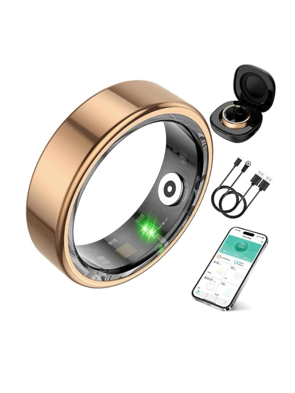 SMART RING - Unisex Fitness Health Heart Sleep Monitor - Gold Size 10 - NEW NIB